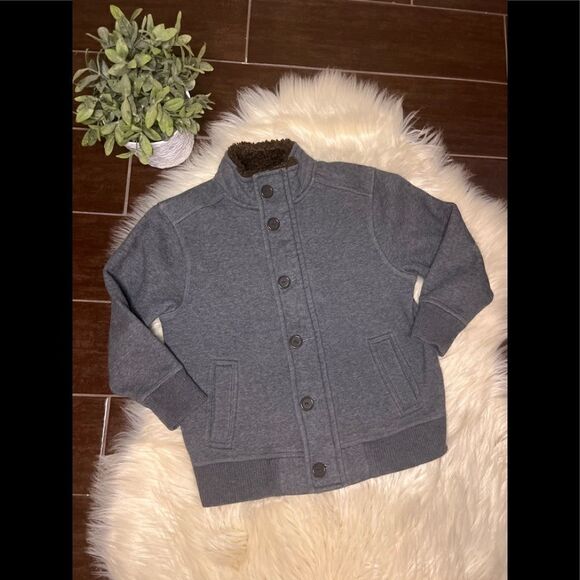 Gapkids grey fur collared grey sweatshirt jacket sz small 6-7 - Picture 1 of 7